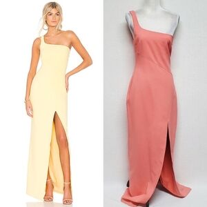 Revolve Likely Peach One-Shoulder Side Slit Stretchy Floor Length Maxi Dress S